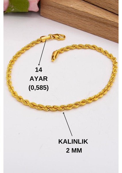 14 Ayar Altın Bileklik 2 mm Halat Zincir Bileklik Kadın Bileklik fiyatları