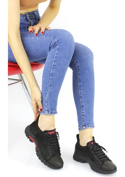 Kadın Spor Tarz Deri Kışlık Bağcıklı Ortopedik Ayakkabı M24/KA6315