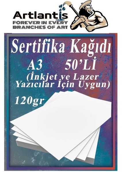 A3 Sertifika Kağıdı Kalın 50 Adet Gramajlı Fotokopi Kağıdı 120 gr Tüm Yazıcılara Uyumlu 29.7X42 cm Kalın Baskı Kağıdı