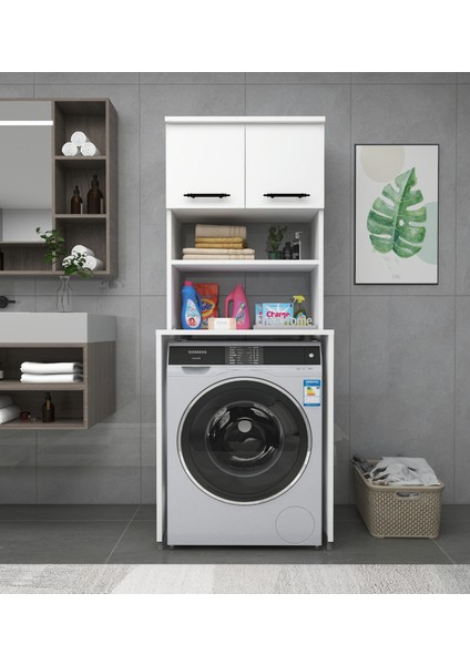 Enda Home Çamaşır Makinesi Dolabı 3 Raflı Kapaklı Banyo Dolabı Beyaz fiyatları