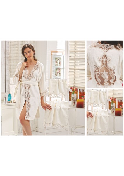 Elvira Paris Lüks Fransız Dantelli Balayı Bornozu