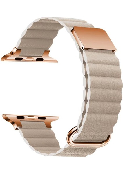 ​​​ Watch Ultra 49MM Krd-78 Pu Deri Kordon Strap Kayış-Krem