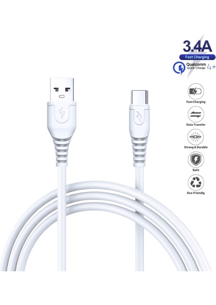 Oppo K5 Uyumlu 3.4 Amper 2 Metre Ultra Hızlı Type-C Şarj Kablosu - İthalatçı Garantili