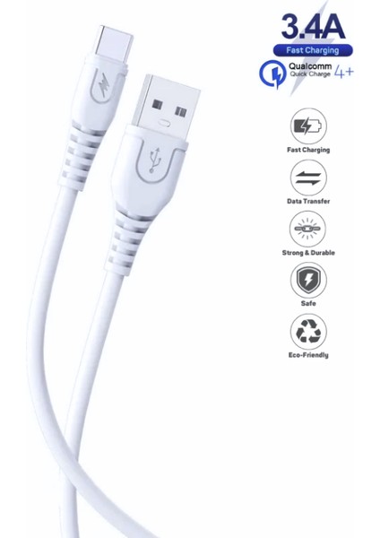 Oppo K5 Uyumlu 3.4 Amper 2 Metre Ultra Hızlı Type-C Şarj Kablosu - İthalatçı Garantili