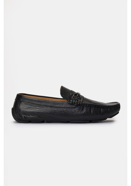 Erkek Siyah Deri Tokalı Loafer