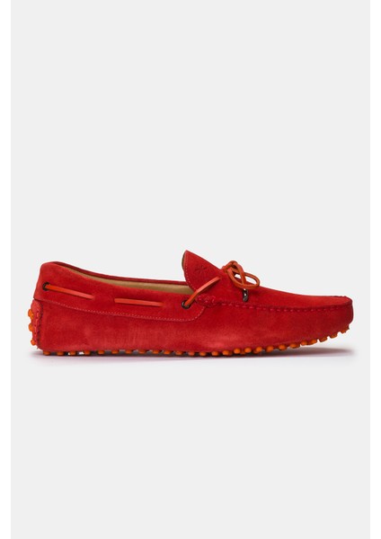 Erkek Kırmızı Bağcık Detaylı Süet Loafer