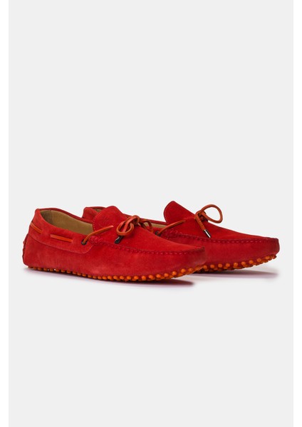 Erkek Kırmızı Bağcık Detaylı Süet Loafer modelleri