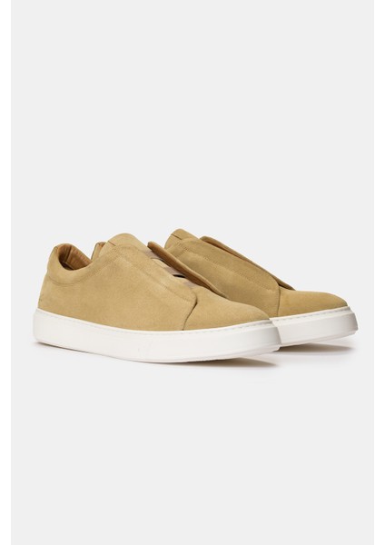 Erkek Bej Bağcıksız Süet Sneaker