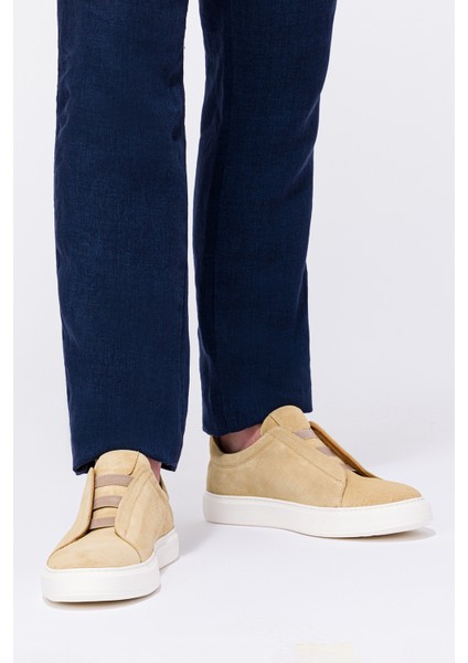 Erkek Bej Bağcıksız Süet Sneaker