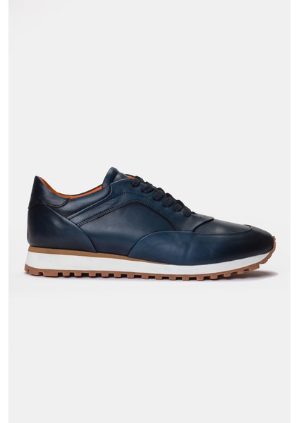 Erkek Lacivert Deri Sneaker