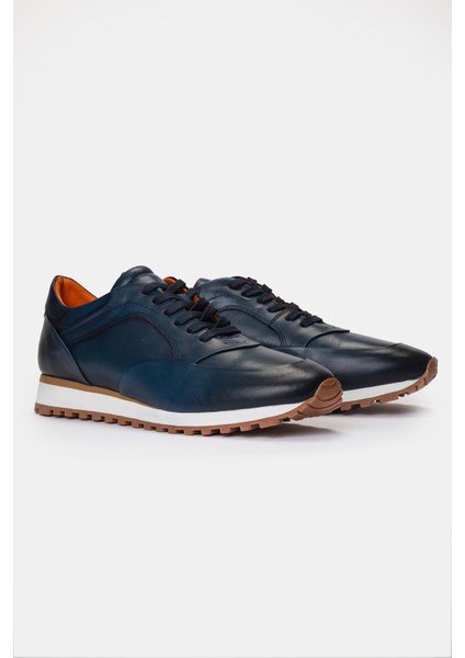 Erkek Lacivert Deri Sneaker