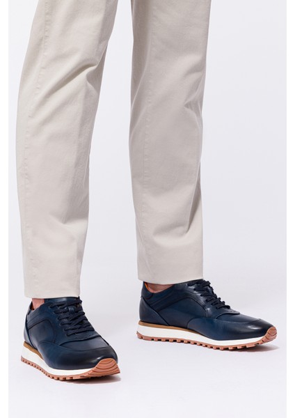 Erkek Lacivert Deri Sneaker