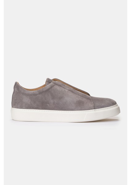 Erkek Gri Bağcıksız Süet Sneaker