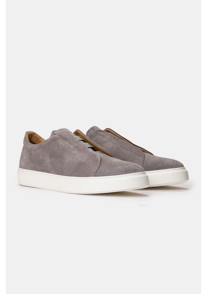 Erkek Gri Bağcıksız Süet Sneaker