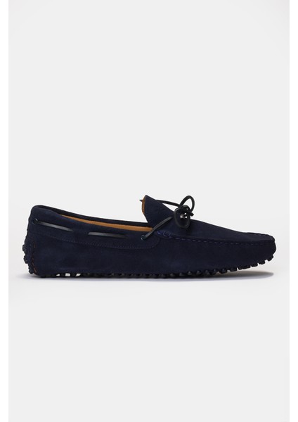 Erkek Lacivert Bağcık Detaylı Süet Loafer