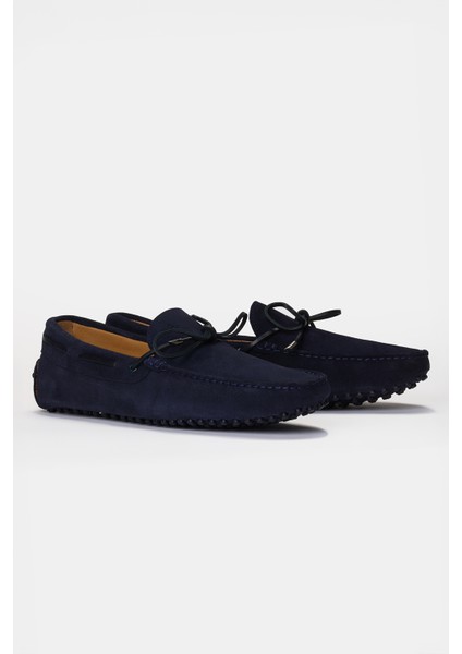 Erkek Lacivert Bağcık Detaylı Süet Loafer modelleri