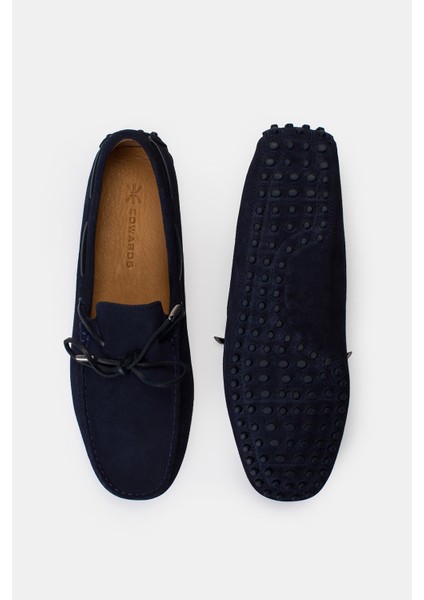 Erkek Lacivert Bağcık Detaylı Süet Loafer fırsatları