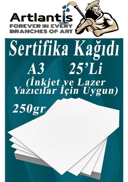 A3 Sertifika Kağıdı Kalın 25 Adet Gramajlı Fotokopi Kağıdı 250 gr Tüm Yazıcılara Uyumlu 29.7X42 cm Kalın Baskı Kağıdı