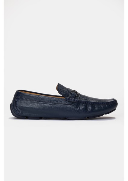 Erkek Lacivert Deri Tokalı Loafer