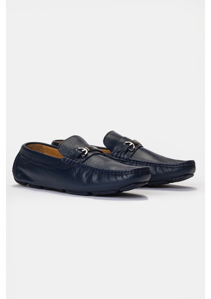 Erkek Lacivert Deri Tokalı Loafer modelleri
