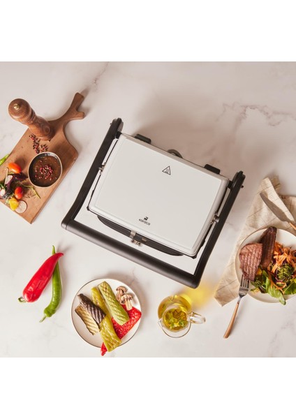 Gastro Grill Cam Yüzey Ultra Premium Granit Kaplama 2400W Tost ve Izgara Makinesi Beyaz