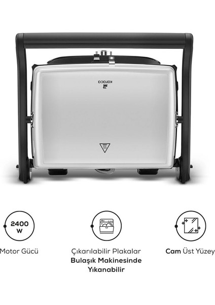 Gastro Grill Cam Yüzey Ultra Premium Granit Kaplama 2400W Tost ve Izgara Makinesi Beyaz