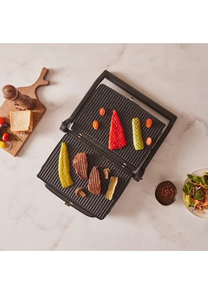Gastro Grill Cam Yüzey Ultra Premium Granit Kaplama 2400W Tost ve Izgara Makinesi Beyaz