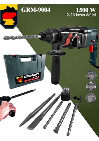 Germany Style Bıgworker GRM9004 1500 Watt Sds Plus Kırıcı Delici Hilti Matkap 26 mm 2.2 Juel