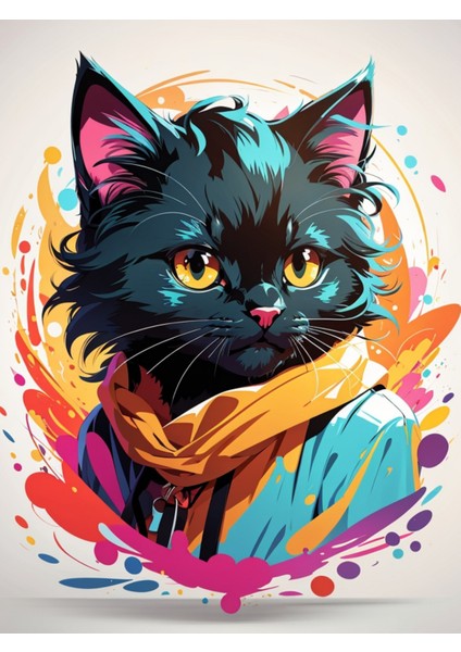 Renkli Baskılı Sayılarla Boyama Hobi Seti Çerçeveli 40 x 50 cm Kedicik 3
