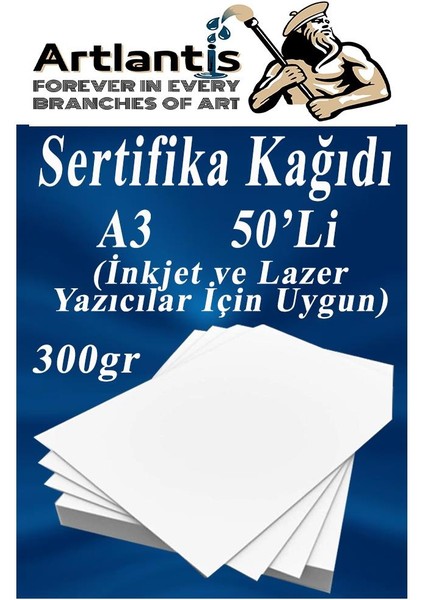 A3 Sertifika Kağıdı Kalın 50 Adet Gramajlı Fotokopi Kağıdı 300 gr Tüm Yazıcılara Uyumlu 29.7X42 cm Kalın Baskı Kağıdı