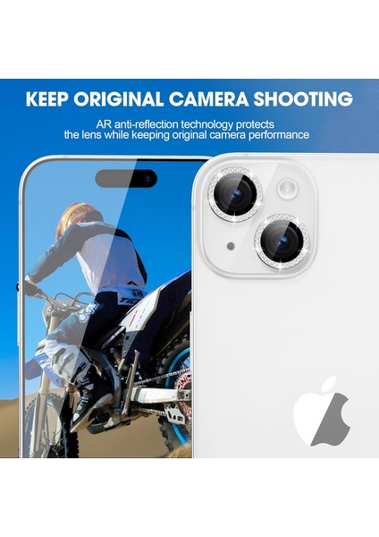 iPhone 15 Plus Uyumlu 9h Temperli Cam Halka Kamera Lens Koruyucu