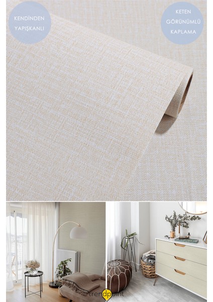 Kendinden Yapışkanlı 60CM×100CM Keten Görünümlü Açıkbej Duvar Kağıdı Mutfak Dolap Kaplama