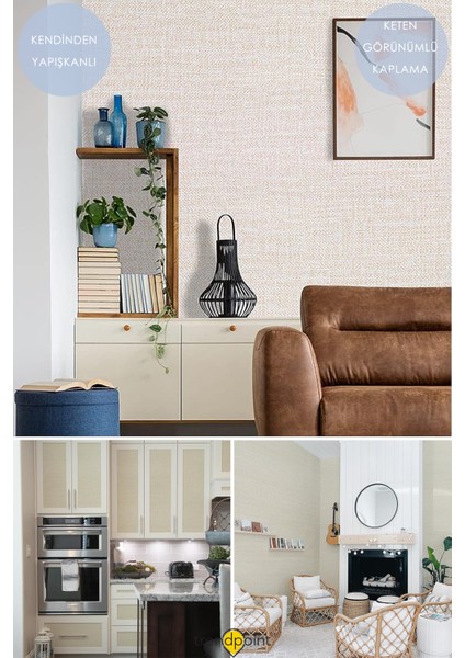 Kendinden Yapışkanlı 60CM×100CM Keten Görünümlü Açıkbej Duvar Kağıdı Mutfak Dolap Kaplama