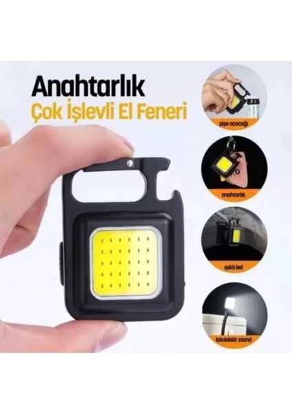 Hineza Home Mini LED Işıldak Kamp Feneri Güçlü Işık 600 Lümen Cob Rechargeable Şarj Edilebilir Fener