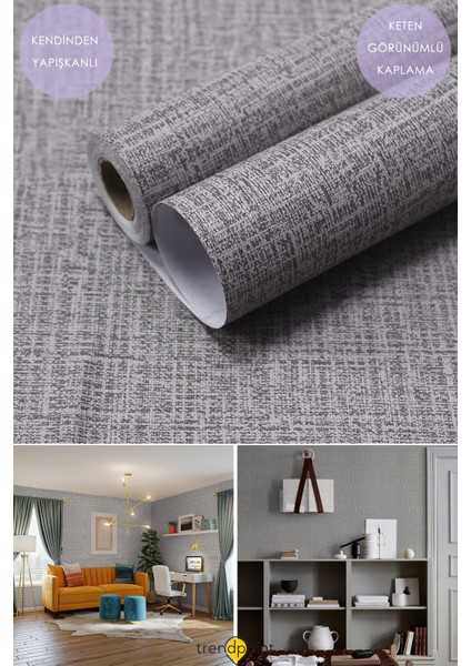 Kendinden Yapışkanlı 60CM×100CM Keten Görünümlü Koyugri Duvar Kağıdı Mutfak Dolap Kaplama