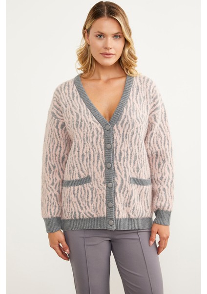 Renk Kombinli Yumoş Triko Hırka - Gri