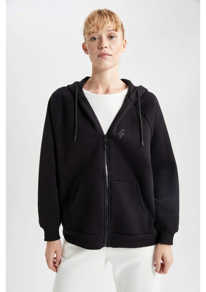 Fit Oversize Fit Kapüşonlu Çift Cepli Fermuarlı Kalın Sweatshirt B0992AX23AU