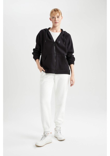 Fit Oversize Fit Kapüşonlu Çift Cepli Fermuarlı Kalın Sweatshirt B0992AX23AU