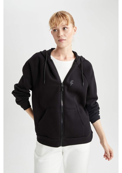 Fit Oversize Fit Kapüşonlu Çift Cepli Fermuarlı Kalın Sweatshirt B0992AX23AU