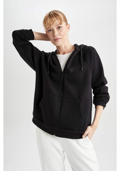 Fit Oversize Fit Kapüşonlu Çift Cepli Fermuarlı Kalın Sweatshirt B0992AX23AU