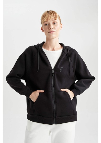 Fit Oversize Fit Kapüşonlu Çift Cepli Fermuarlı Kalın Sweatshirt B0992AX23AU