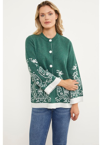 Dolu Iğne Düğmeli Kalın Triko Ceket - Yeşil