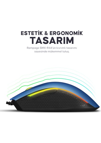 SMX-R44 Makrolu 6400DPI RGB Ledli Oyuncu Mouse - Mavi