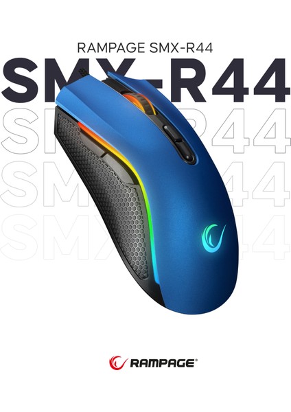 SMX-R44 Makrolu 6400DPI RGB Ledli Oyuncu Mouse - Mavi