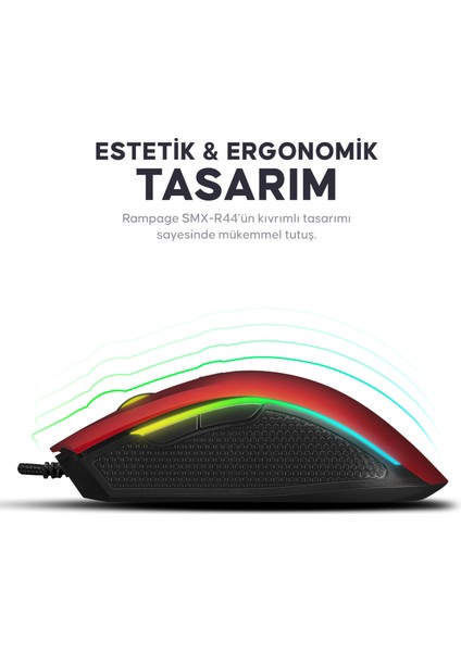 SMX-R44 Makrolu 6400DPI RGB Ledli Oyuncu Mouse - Kırmızı