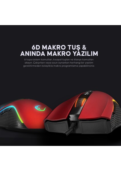 SMX-R44 Makrolu 6400DPI RGB Ledli Oyuncu Mouse - Kırmızı