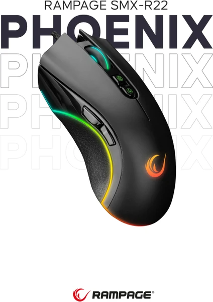 SMX-R22 PHOENIX Siyah 7 Tuşlu RGB 7200DPI Gaming Oyuncu Mouse