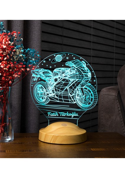 Sevgilambası Racing Motosiklet Motor Hayranlarına Hediye 3D Led Lamba, 3 Boyutlu Kişiye Özel Motor, Motogp Hediye