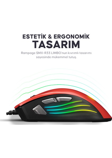 SMX-R33 Lımbo Makrolu Siyah/kırmızı 6400DPI Rgb Ledli Gaming Oyuncu Mouse