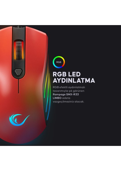 SMX-R33 Lımbo Makrolu Siyah/kırmızı 6400DPI Rgb Ledli Gaming Oyuncu Mouse